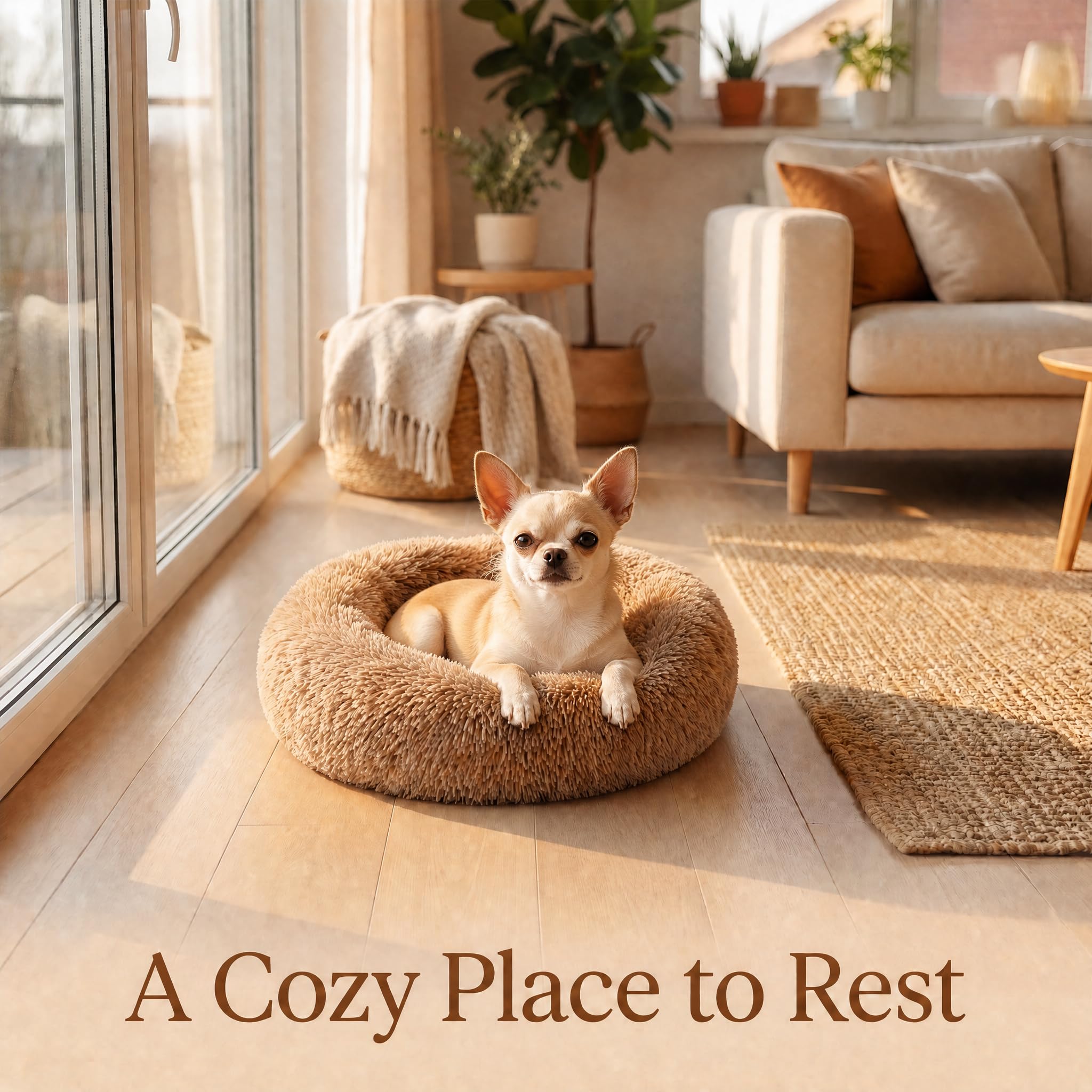 wrkfree 15-Inch Tiny Dog Bed: Soft Faux Fur Donut Bed for Extra Small Breeds (Brown)