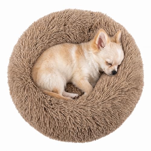 wrkfree 15-Inch Tiny Dog Bed: Soft Faux Fur Donut Bed for Extra Small Breeds (Brown)