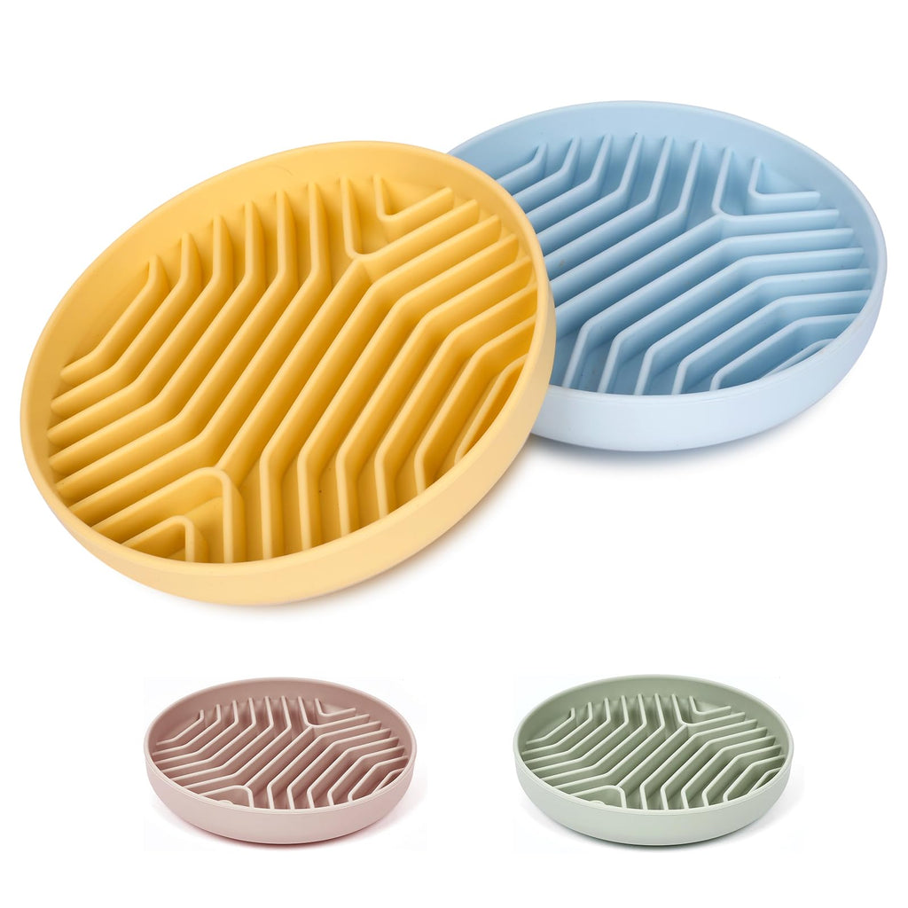 XAQMHSW 2-Pack Silicone Slow Feeder Dog Bowls with Suction Cups - Puzzle Design for Healthy Eating, Anti-Choking, Non-Slip, for Small & Medium Dogs and Cats