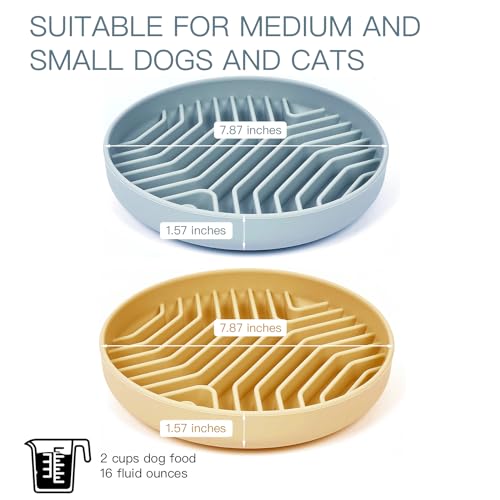 XAQMHSW 2-Pack Silicone Slow Feeder Dog Bowls with Suction Cups - Puzzle Design for Healthy Eating, Anti-Choking, Non-Slip, for Small & Medium Dogs and Cats