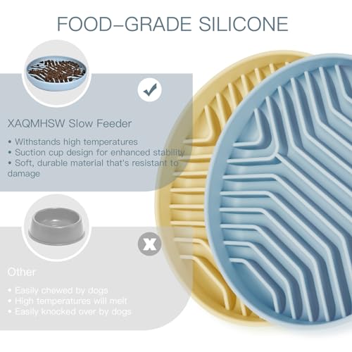XAQMHSW 2-Pack Silicone Slow Feeder Dog Bowls with Suction Cups - Puzzle Design for Healthy Eating, Anti-Choking, Non-Slip, for Small & Medium Dogs and Cats