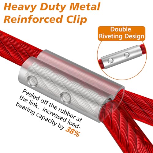 XiaZ 25ft Heavy Duty Dog Tie-Out Cable – Red, Lockable Swivel Clasp, Reflective Vinyl Coating, Holds 125 lbs