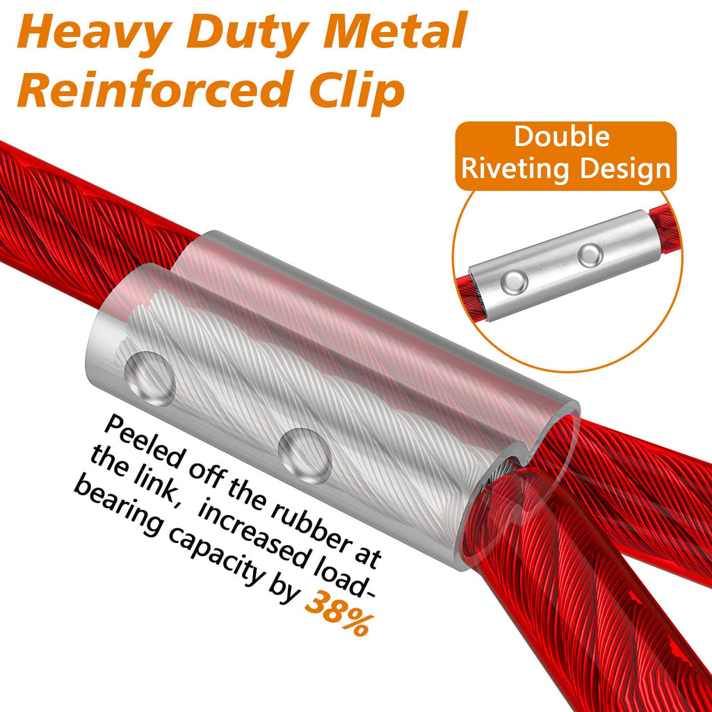 XiaZ 25ft Heavy Duty Dog Tie-Out Cable – Red, Lockable Swivel Clasp, Reflective Vinyl Coating, Holds 125 lbs
