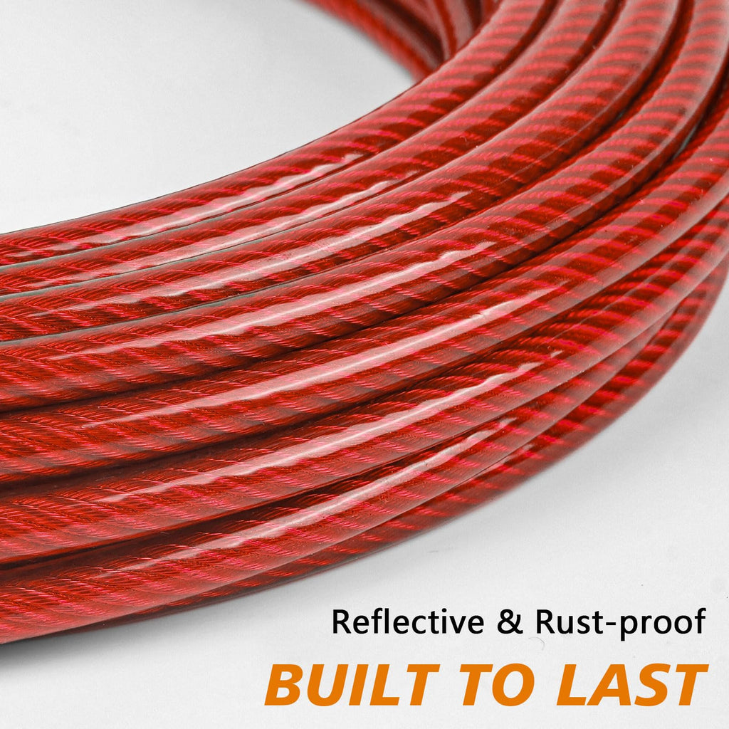 XiaZ 25ft Heavy Duty Dog Tie-Out Cable – Red, Lockable Swivel Clasp, Reflective Vinyl Coating, Holds 125 lbs