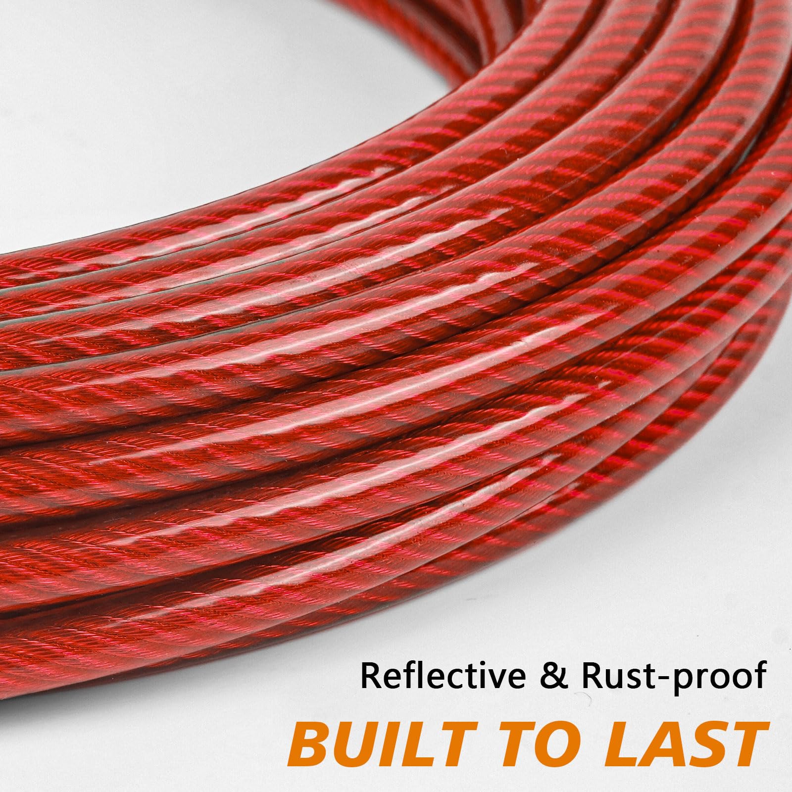 XiaZ 25ft Heavy Duty Dog Tie-Out Cable – Red, Lockable Swivel Clasp, Reflective Vinyl Coating, Holds 125 lbs