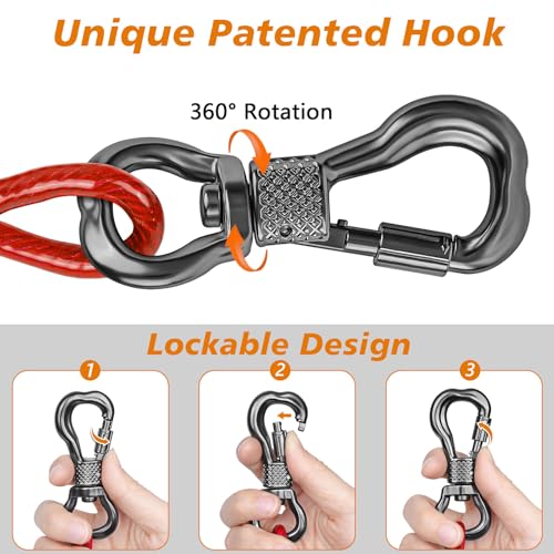 XiaZ 25ft Heavy Duty Dog Tie-Out Cable – Red, Lockable Swivel Clasp, Reflective Vinyl Coating, Holds 125 lbs