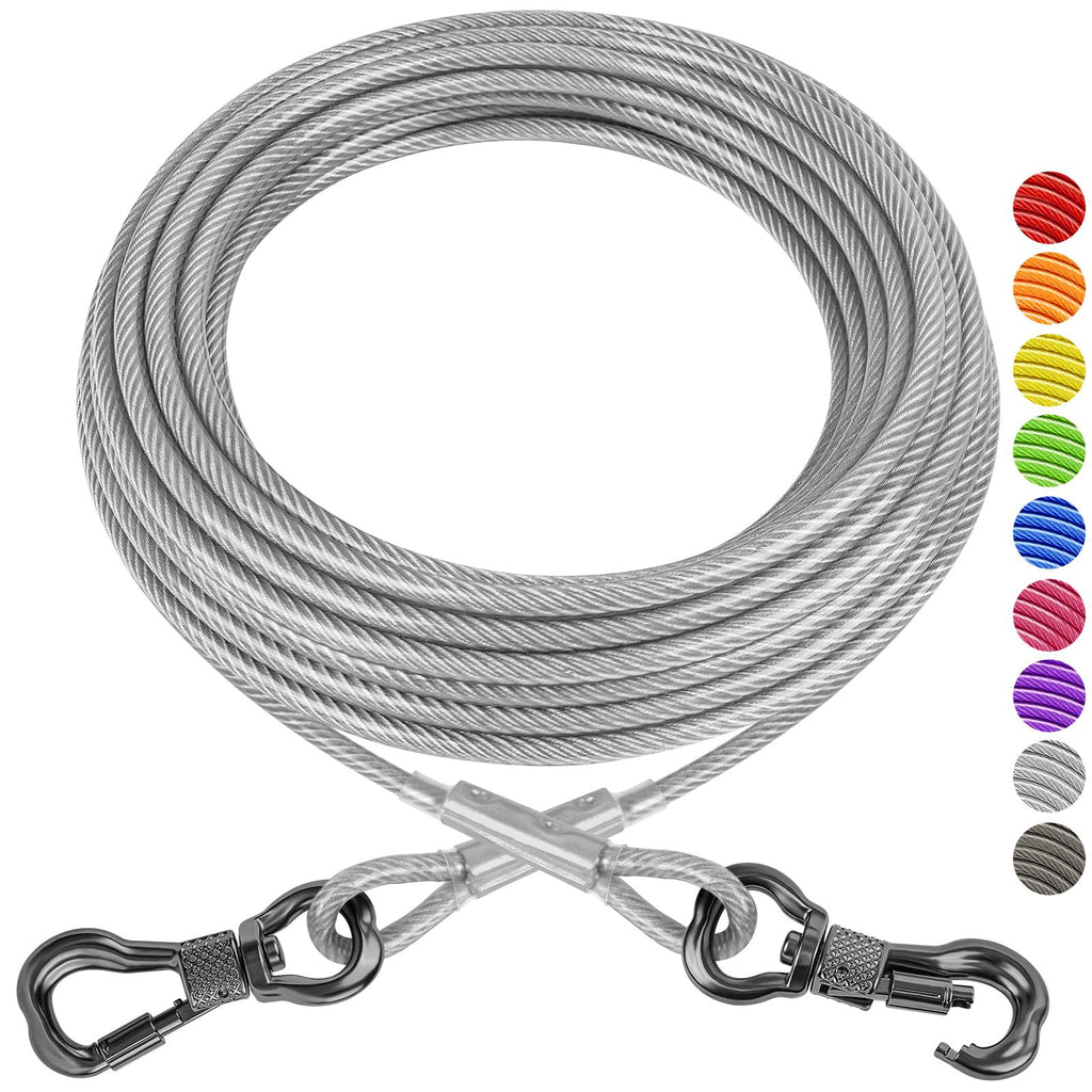 XiaZ 30ft Heavy Duty Dog Tie Out Cable – Stainless Steel Tether with Lockable Clips for Yard Use (For Dogs Up to 60 lbs)
