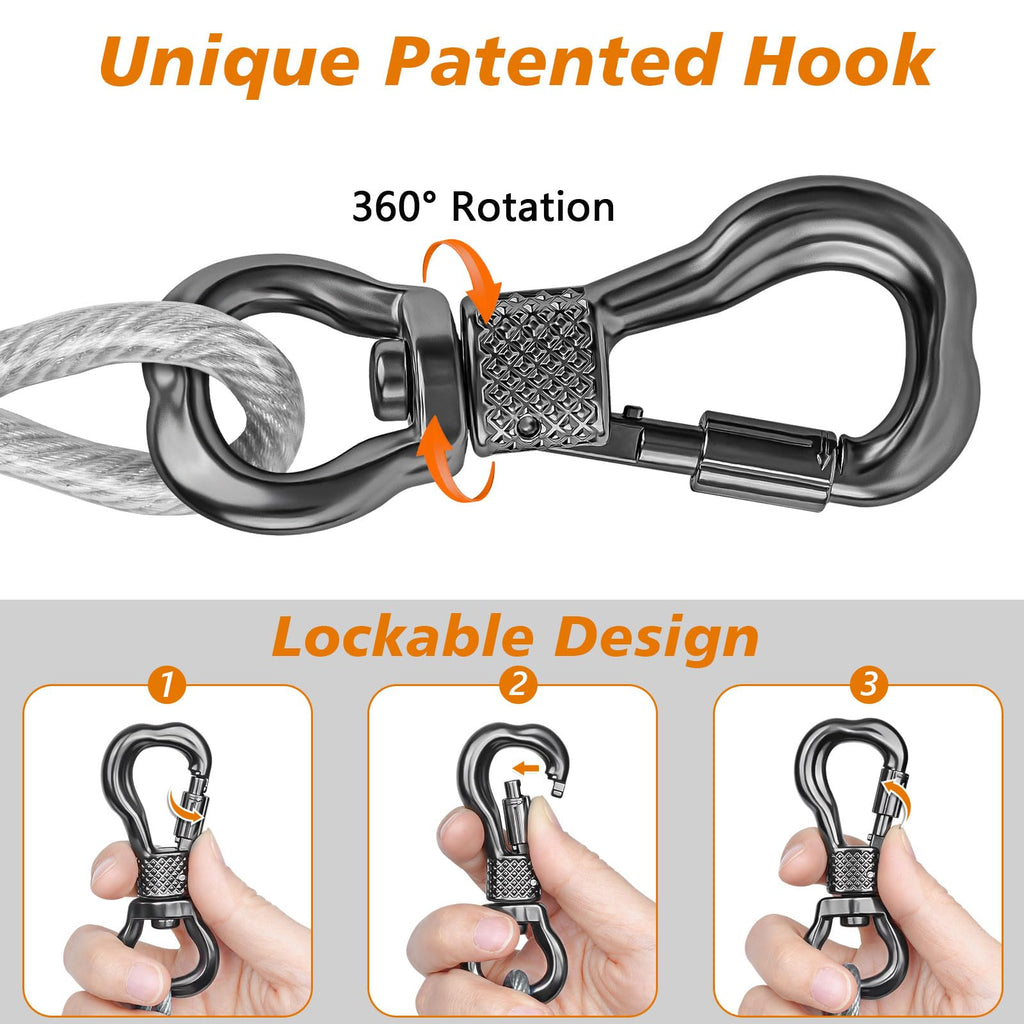 XiaZ 30ft Heavy Duty Dog Tie Out Cable – Stainless Steel Tether with Lockable Clips for Yard Use (For Dogs Up to 60 lbs)