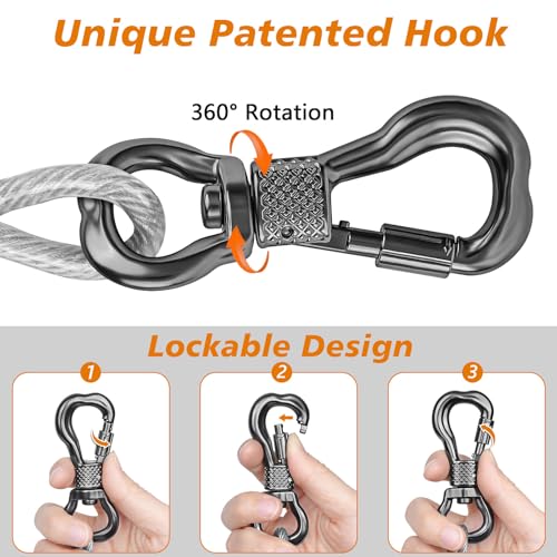 XiaZ 30ft Heavy Duty Dog Tie Out Cable – Stainless Steel Tether with Lockable Clips for Yard Use (For Dogs Up to 60 lbs)