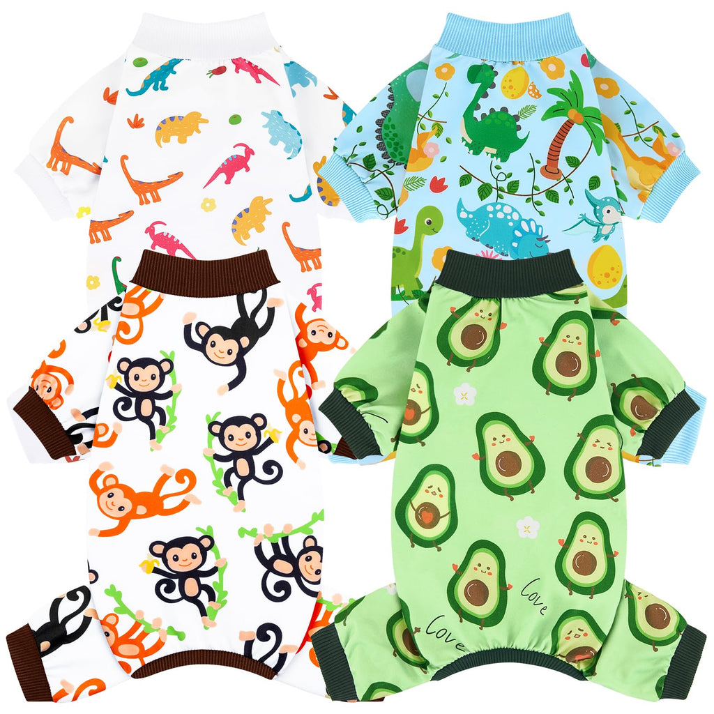 XPUDAC 4-Pack Dog Pajamas for Small Dogs – Soft, Stretchy Summer Onesies with Cute Prints