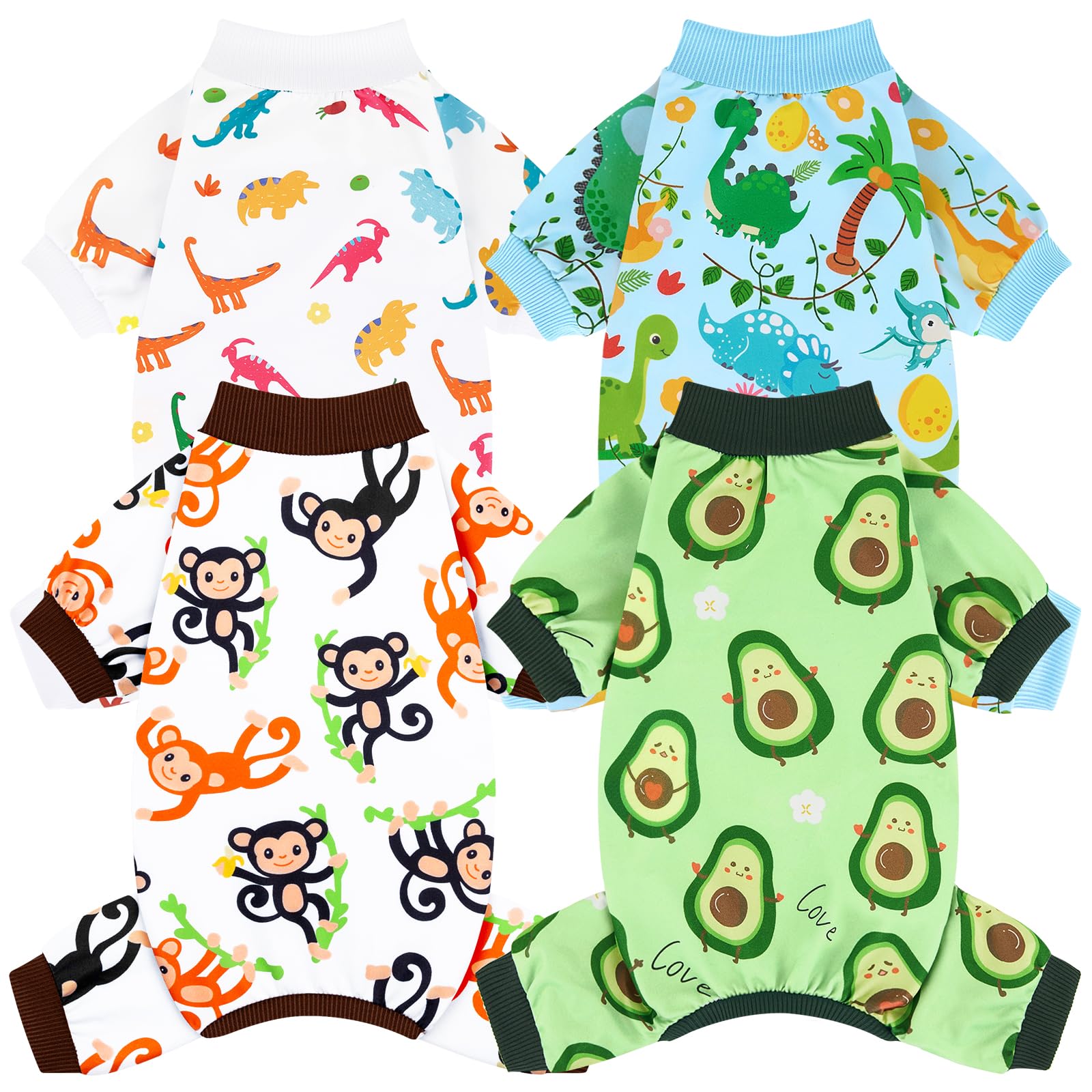 XPUDAC 4-Pack Dog Pajamas for Small Dogs – Soft, Stretchy Summer Onesies with Cute Prints