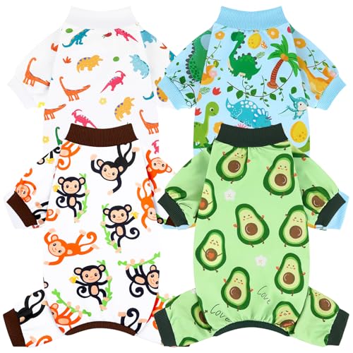 XPUDAC 4-Pack Dog Pajamas for Small Dogs – Soft, Stretchy Summer Onesies with Cute Prints