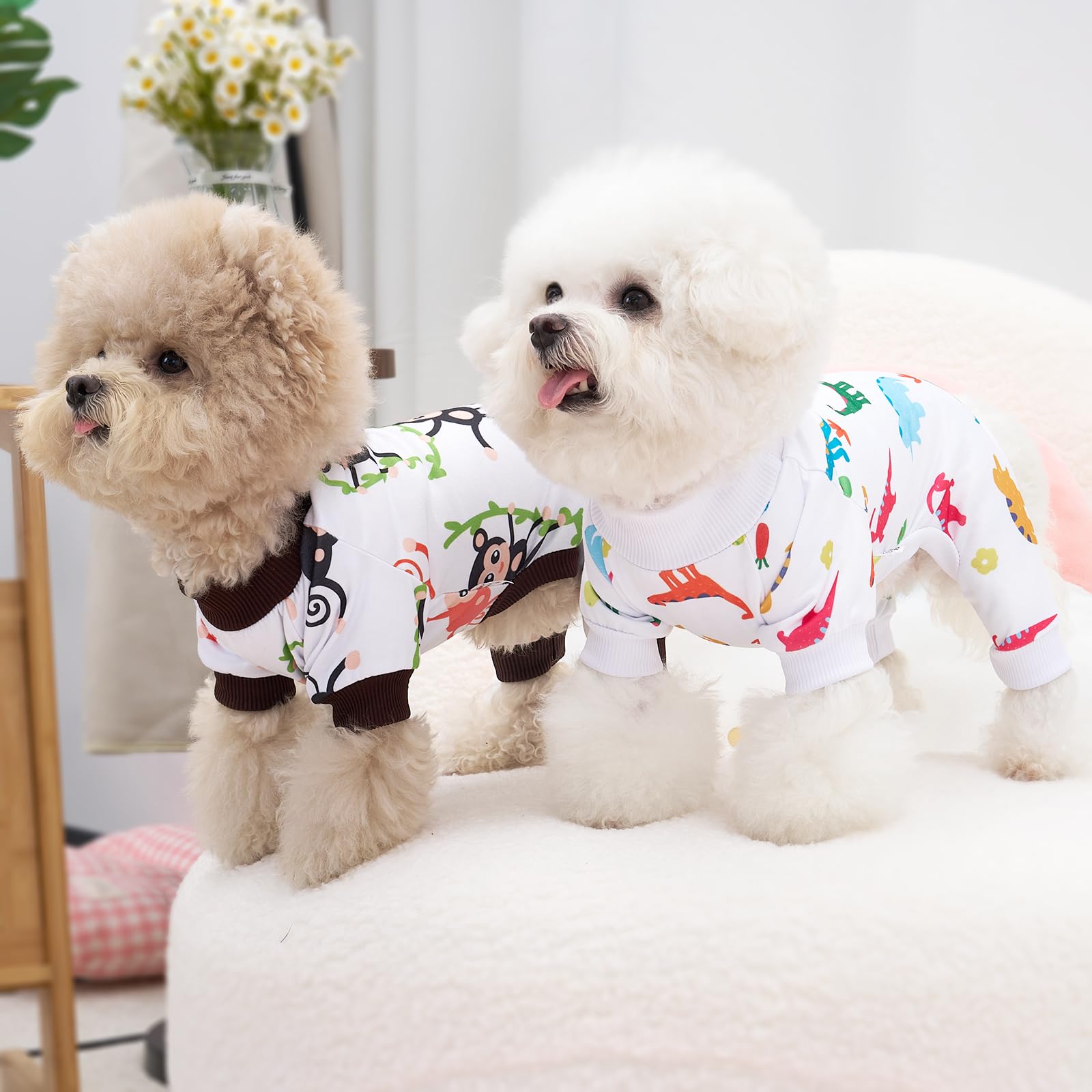 XPUDAC 4-Pack Dog Pajamas for Small Dogs – Soft, Stretchy Summer Onesies with Cute Prints