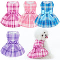 XPUDAC 4 Pack Plaid Dog Dress for Small Dogs – Sweet Bowknot Puppy Dresses for Spring Summer, Pink & Purple, Medium