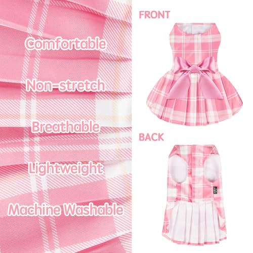 XPUDAC 4 Pack Plaid Dog Dress for Small Dogs – Sweet Bowknot Puppy Dresses for Spring Summer, Pink & Purple, Medium