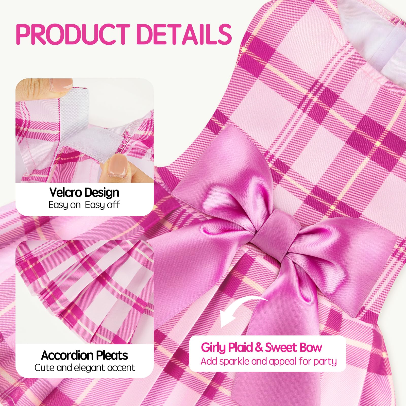 XPUDAC 4-Pack Plaid Dog Dresses for Small Dogs - Bowknot Puppy Outfits for Spring/Summer, Size S (Pink & Purple)