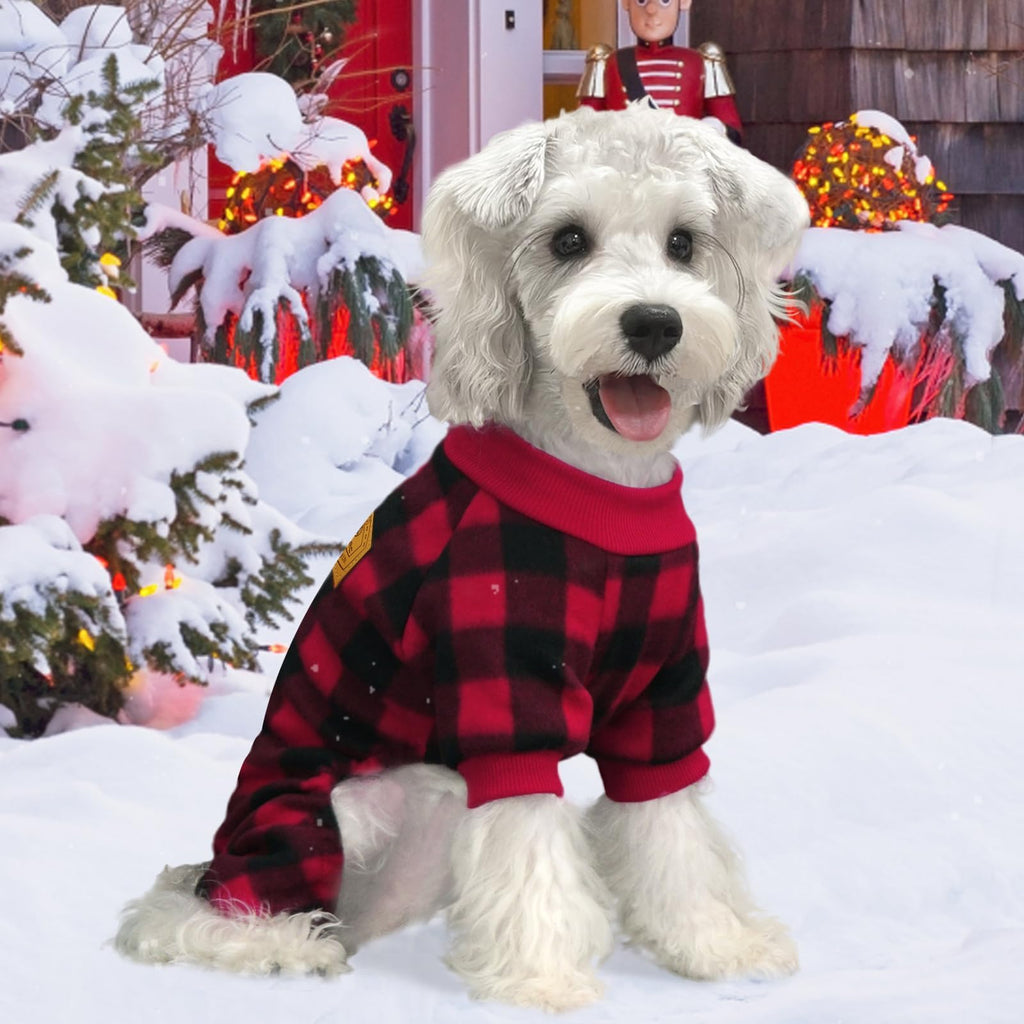 XPUDAC Small Dog Christmas Pajamas – Plaid Fleece Sweater for Tiny Breeds (Chest 13-14.9")