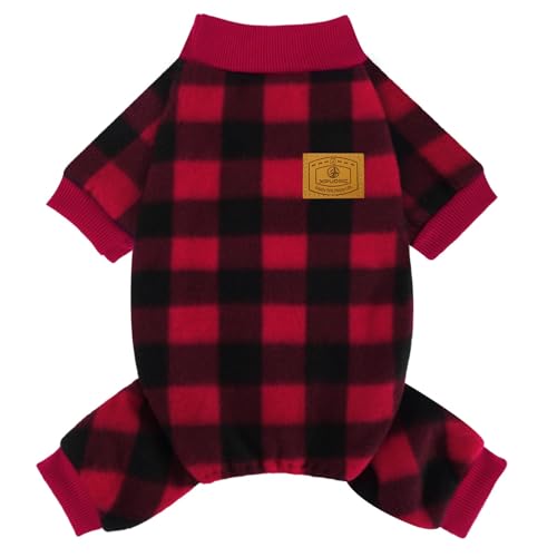 XPUDAC Small Dog Christmas Pajamas – Plaid Fleece Sweater for Tiny Breeds (Chest 13-14.9")