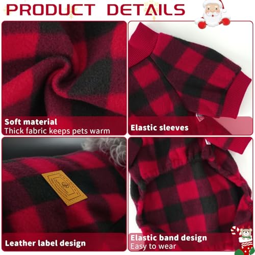 XPUDAC Small Dog Christmas Pajamas – Plaid Fleece Sweater for Tiny Breeds (Chest 13-14.9")