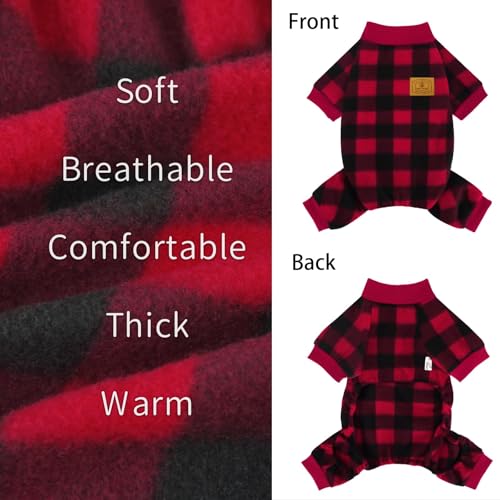 XPUDAC Small Dog Christmas Pajamas – Plaid Fleece Sweater for Tiny Breeds (Chest 13-14.9")