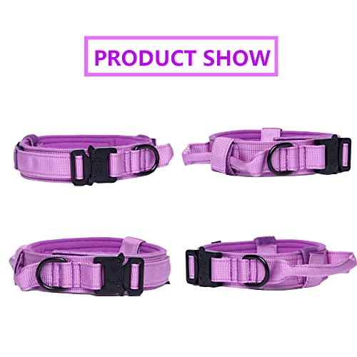 Xqpetlihai Purple Tactical Dog Collar - Adjustable Military Nylon with Control Handle and Heavy Duty Metal Buckle for Medium & Large Dogs Size L