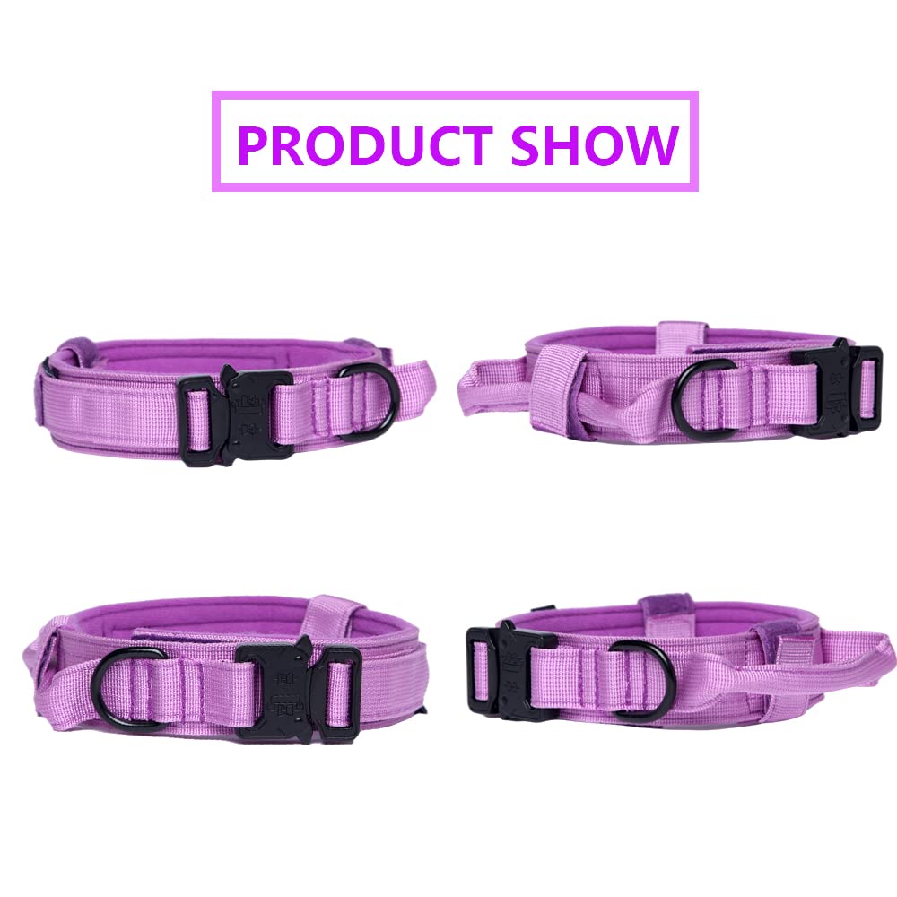 Xqpetlihai Purple Tactical Dog Collar - Adjustable Military Nylon with Control Handle and Heavy Duty Metal Buckle for Medium & Large Dogs Size L