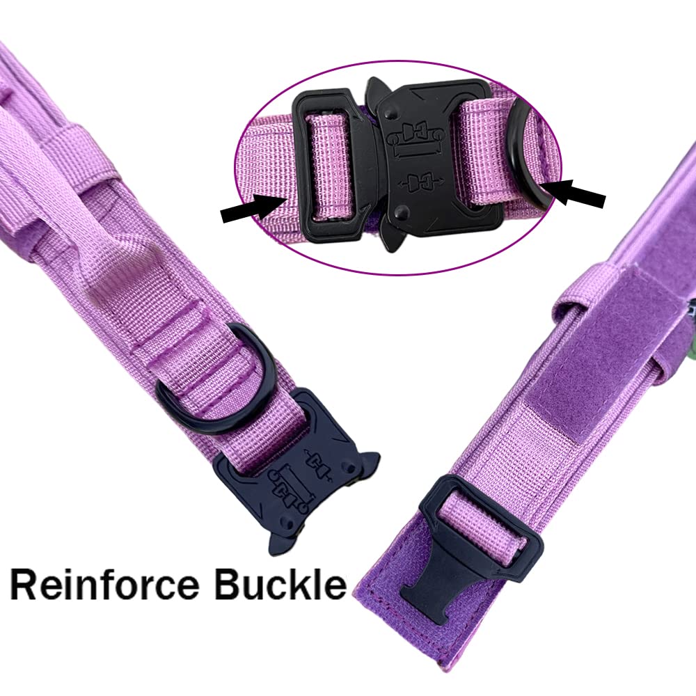 Xqpetlihai Purple Tactical Dog Collar - Adjustable Military Nylon with Control Handle and Heavy Duty Metal Buckle for Medium & Large Dogs Size L