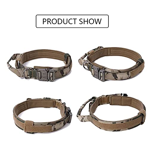 Xqpetlihai Tactical Dog Collar - Adjustable Military Nylon with Control Handle and Metal Buckle for Medium/Large Dogs (Camo, L)