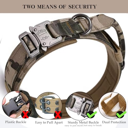 Xqpetlihai Tactical Dog Collar - Adjustable Military Nylon with Control Handle and Metal Buckle for Medium/Large Dogs (Camo, L)