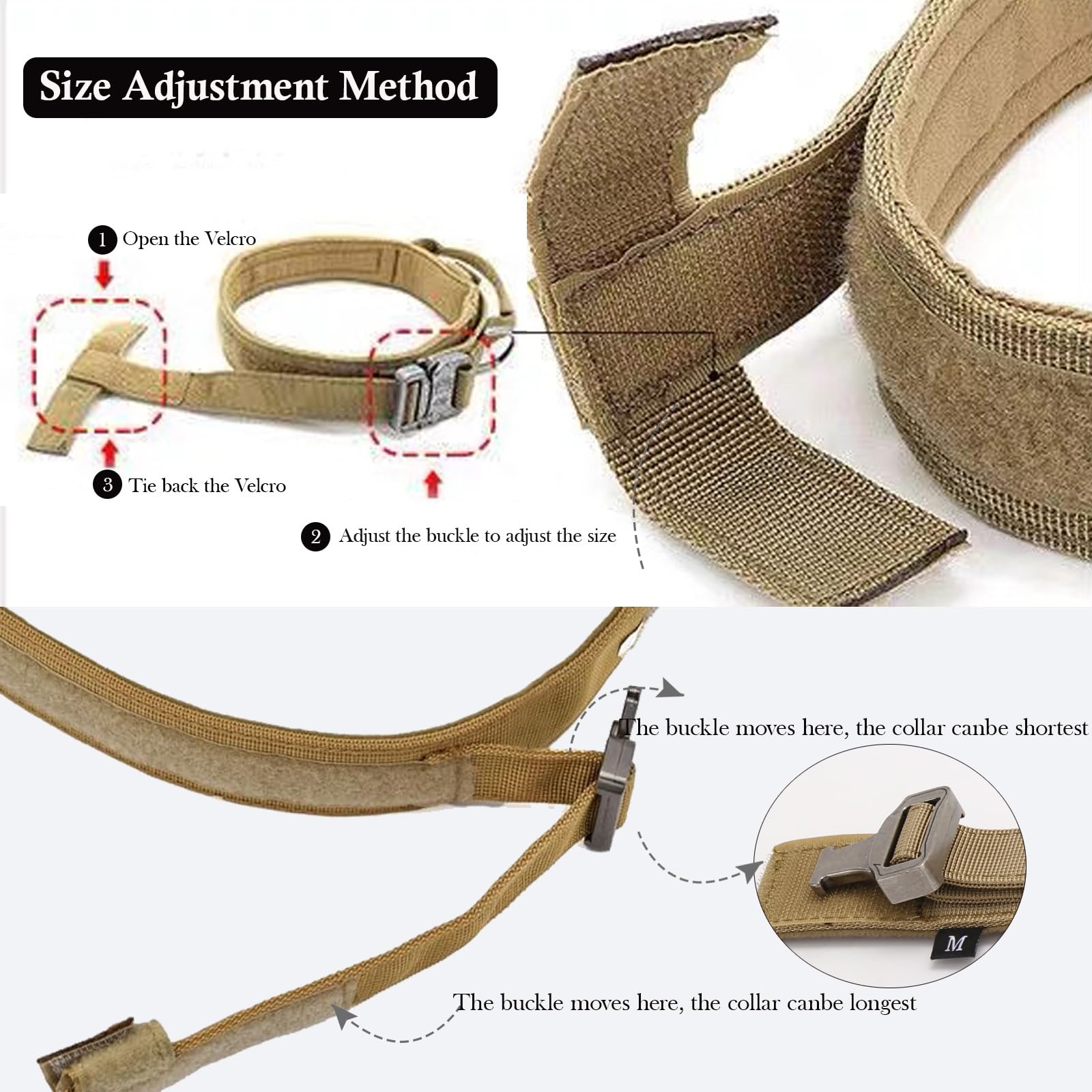 Xqpetlihai Tactical Dog Collar - Brown, XL - Heavy Duty Nylon with Control Handle and Metal Buckle