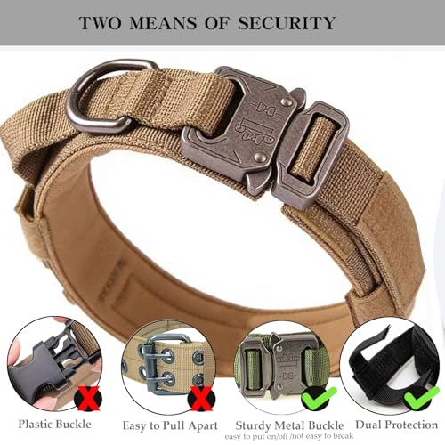 Xqpetlihai Tactical Dog Collar - Brown, XL - Heavy Duty Nylon with Control Handle and Metal Buckle