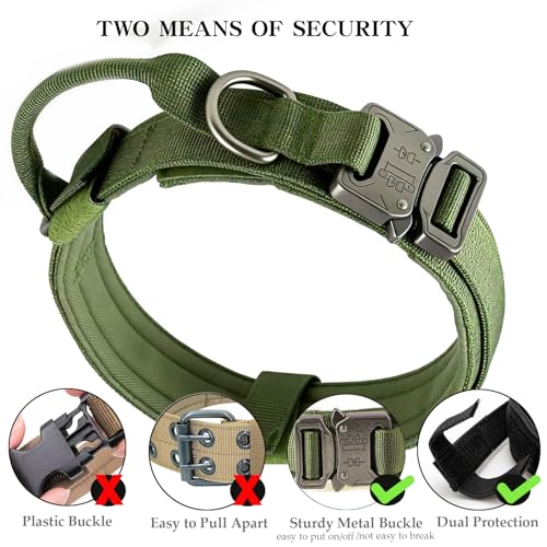 Xqpetlihai Tactical Dog Collar: Adjustable Military Nylon Collar with Control Handle & Heavy Duty Metal Buckle for Medium & Large Dogs (Green, XL)