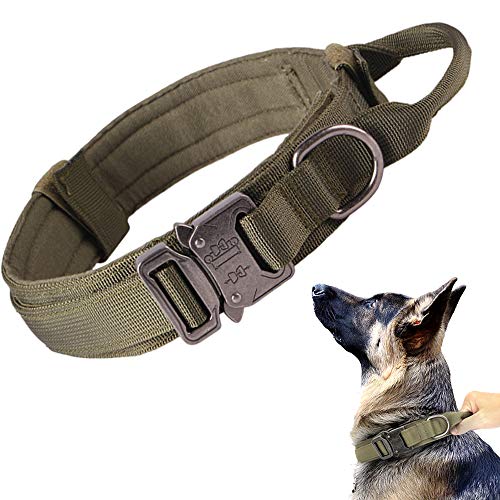 Xqpetlihai Tactical Dog Collar: Adjustable Military Nylon Collar with Control Handle & Heavy Duty Metal Buckle for Medium & Large Dogs (Green, XL)