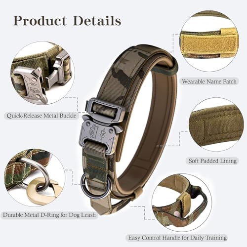 Xqpetlihai Tactical Dog Collar Camo – Adjustable Military Nylon with Control Handle for Medium & Large Dogs (Size M)