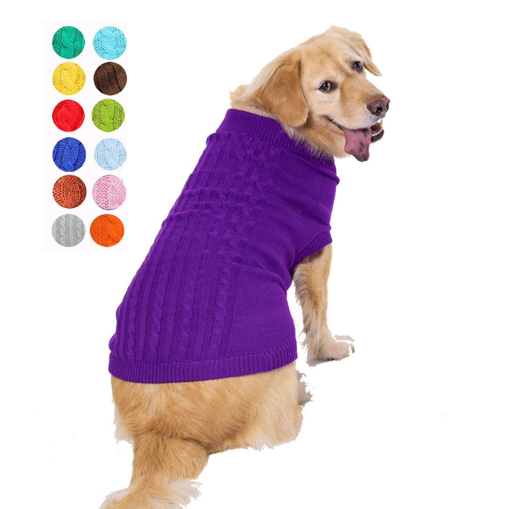 XX-Large Purple Striped Turtleneck Dog Sweater for Large Breeds 28-40 lbs