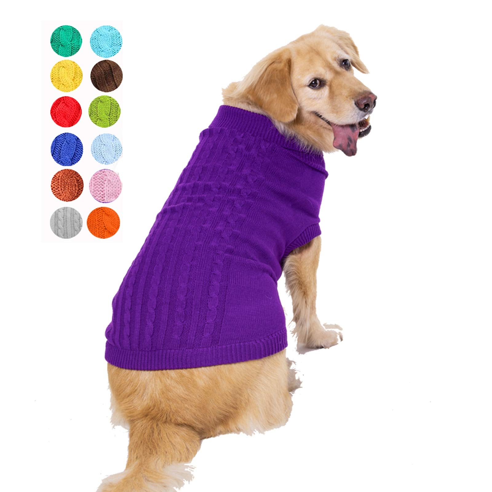 XX-Large Purple Striped Turtleneck Dog Sweater for Large Breeds 28-40 lbs
