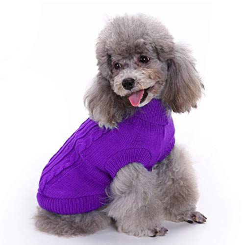 XX-Large Purple Striped Turtleneck Dog Sweater for Large Breeds 28-40 lbs