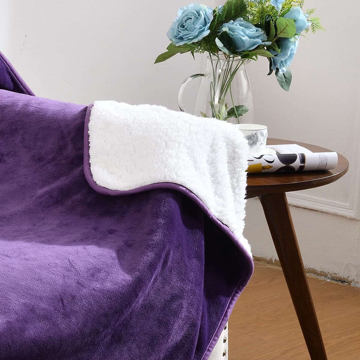 Yaning Waterproof Pet Blanket - Dark Purple 30x40 inches, Reversible Sherpa Flannel for Dogs Cats