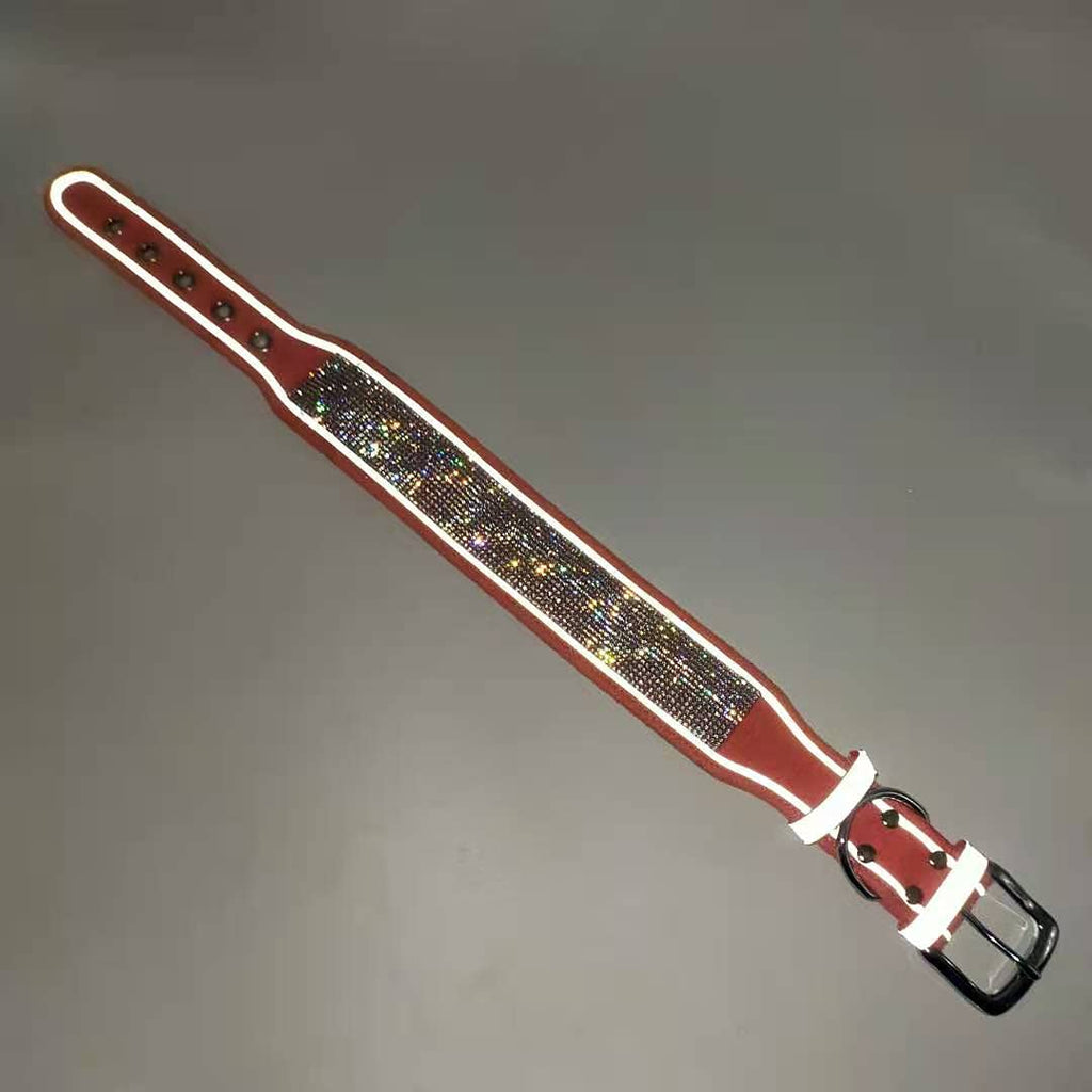 Yellow Rhinestone Dog Collar – Adjustable Suede with Reflective Edging for Medium to Large Dogs