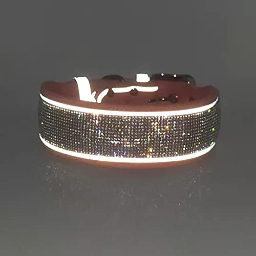 Yellow Rhinestone Dog Collar – Adjustable Suede with Reflective Edging for Medium to Large Dogs