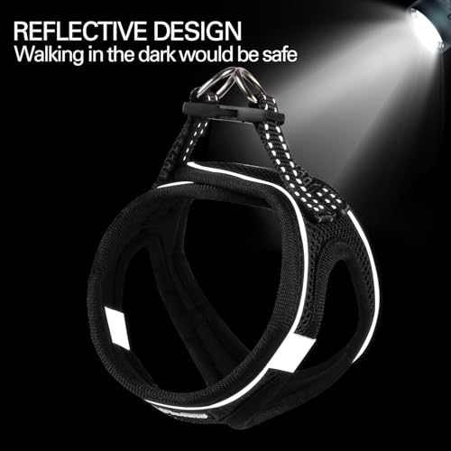 YIMEIS Dog Harness and Leash Set for Small Dogs - Reflective Honeycomb Grid, Adjustable, Size M, Black