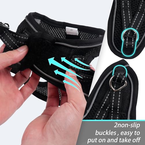 YIMEIS Dog Harness and Leash Set for Small Dogs - Reflective Honeycomb Grid, Adjustable, Size M, Black