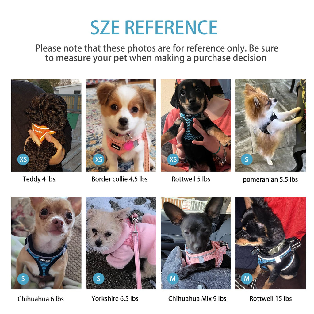YIMEIS Dog Harness and Leash Set for Small Dogs - Reflective Honeycomb Grid, Adjustable, Size M, Black