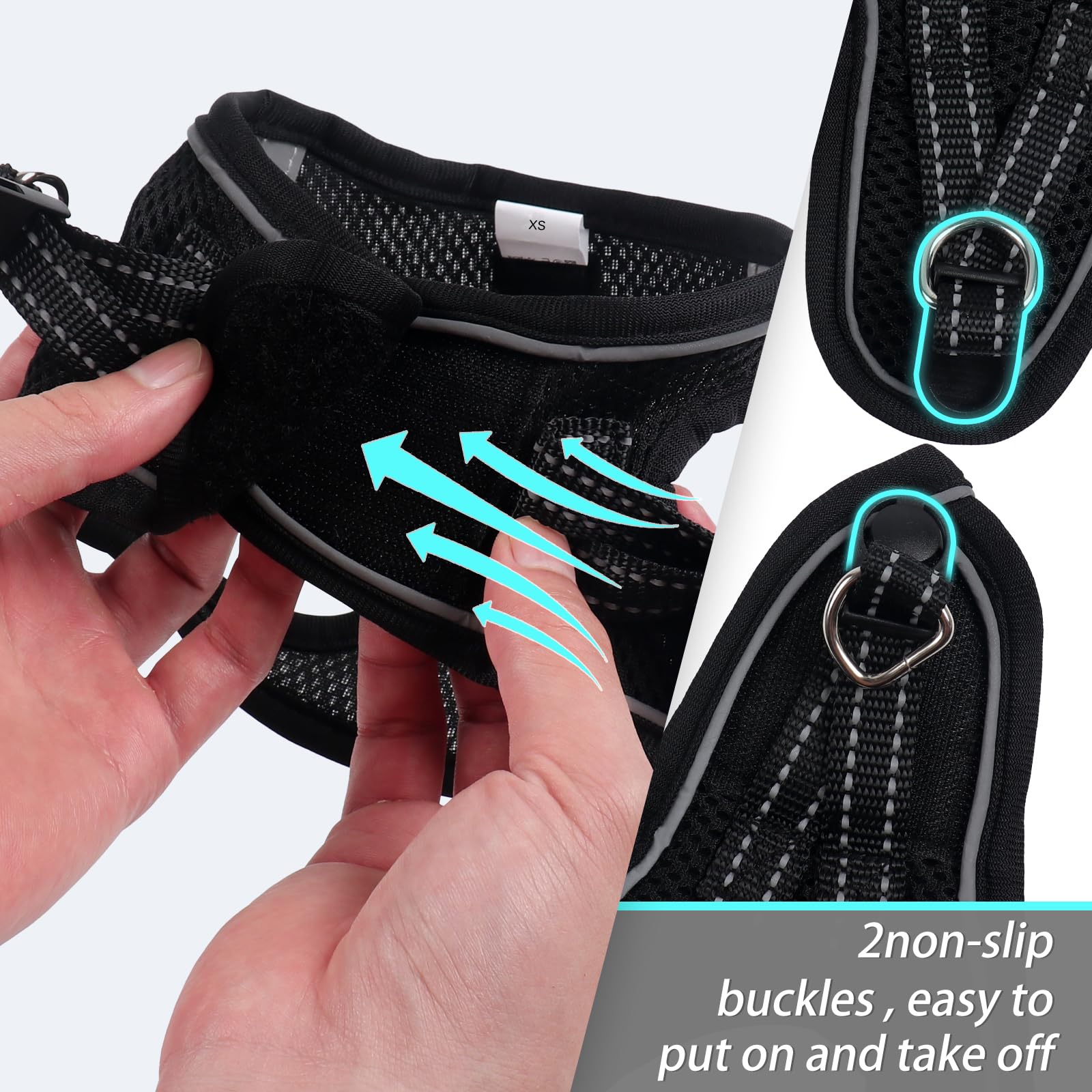 YIMEIS Dog Harness and Leash Set for Small Dogs - Reflective Honeycomb Grid, Adjustable, Size M, Black