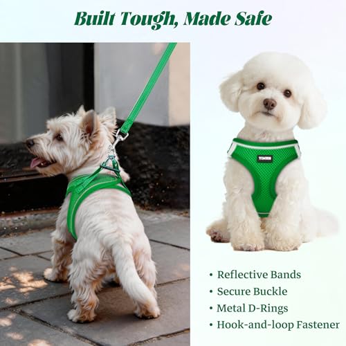 YIMEIS Green Small Dog Harness and Leash Set - Breathable No-Pull Mesh Vest with Reflective Strips
