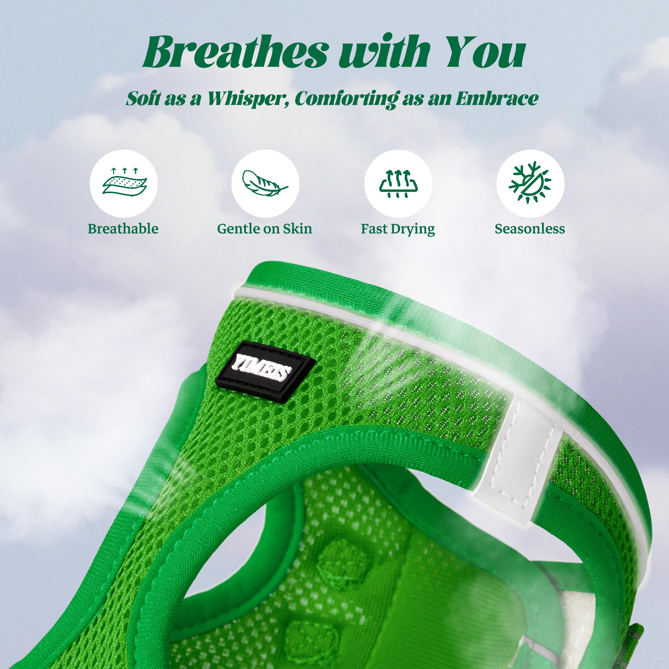 YIMEIS Green Small Dog Harness and Leash Set - Breathable No-Pull Mesh Vest with Reflective Strips