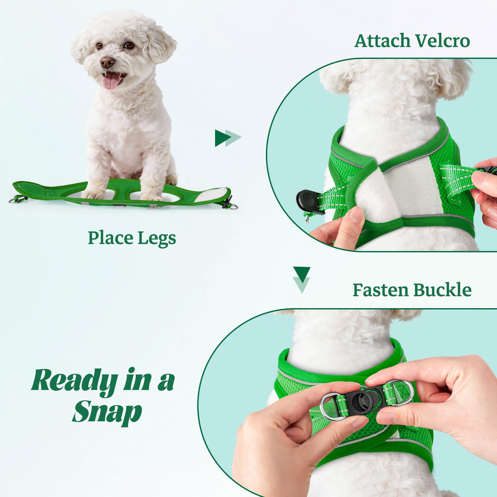 YIMEIS Green Small Dog Harness and Leash Set - Breathable No-Pull Mesh Vest with Reflective Strips