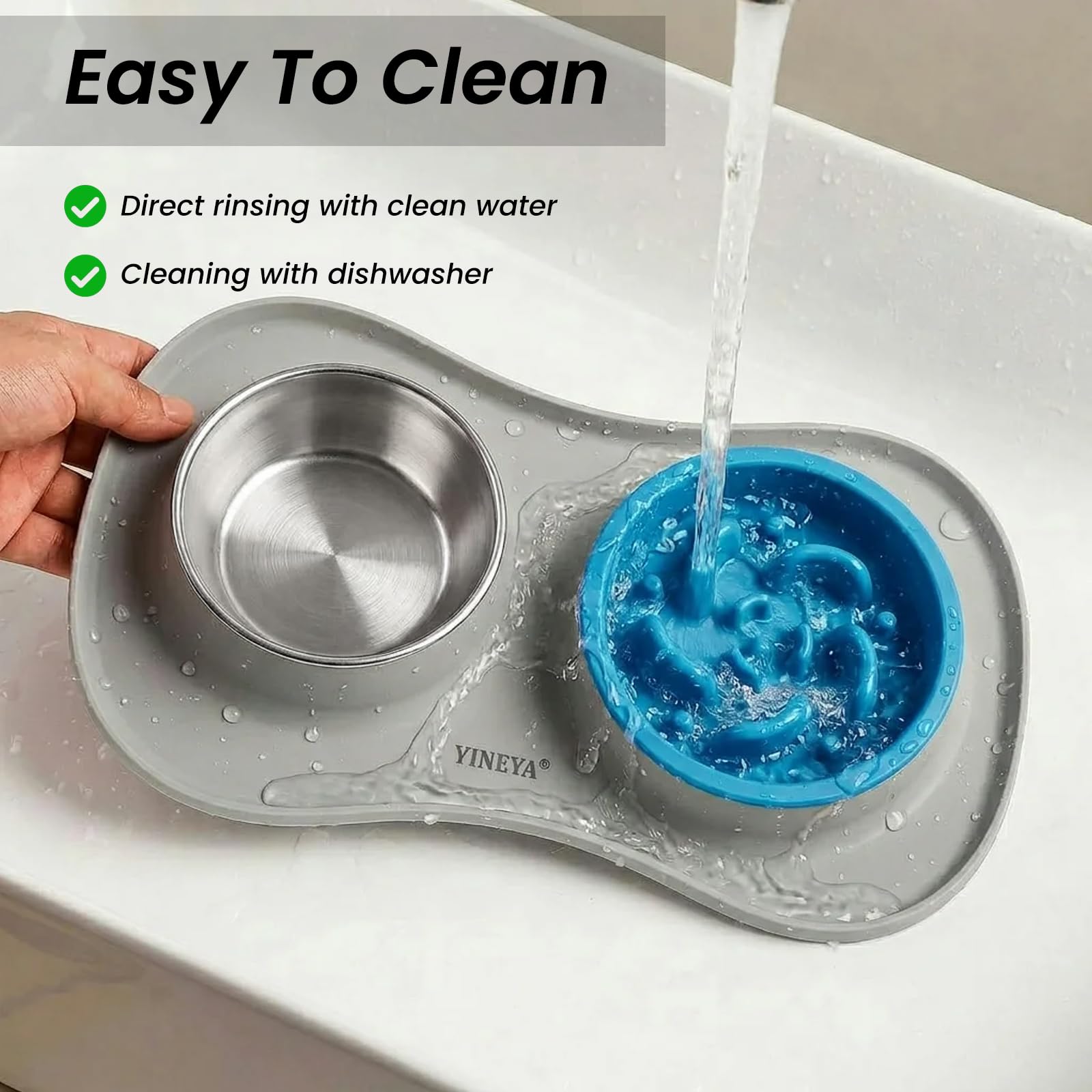 YINEYA 3-in-1 Slow Feeder Dog Bowl Set – Stainless Steel Bowls with Silicone Mat for Small to Medium Dogs