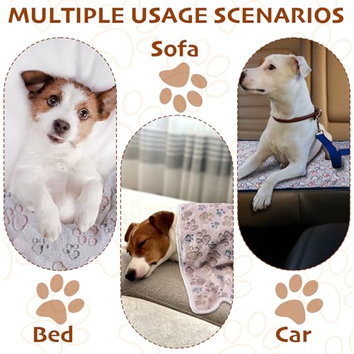 Yintrest 3-Pack Large Flannel Pet Blankets 41x31" Soft Throw for Dogs Cats - Beige Grey Navy