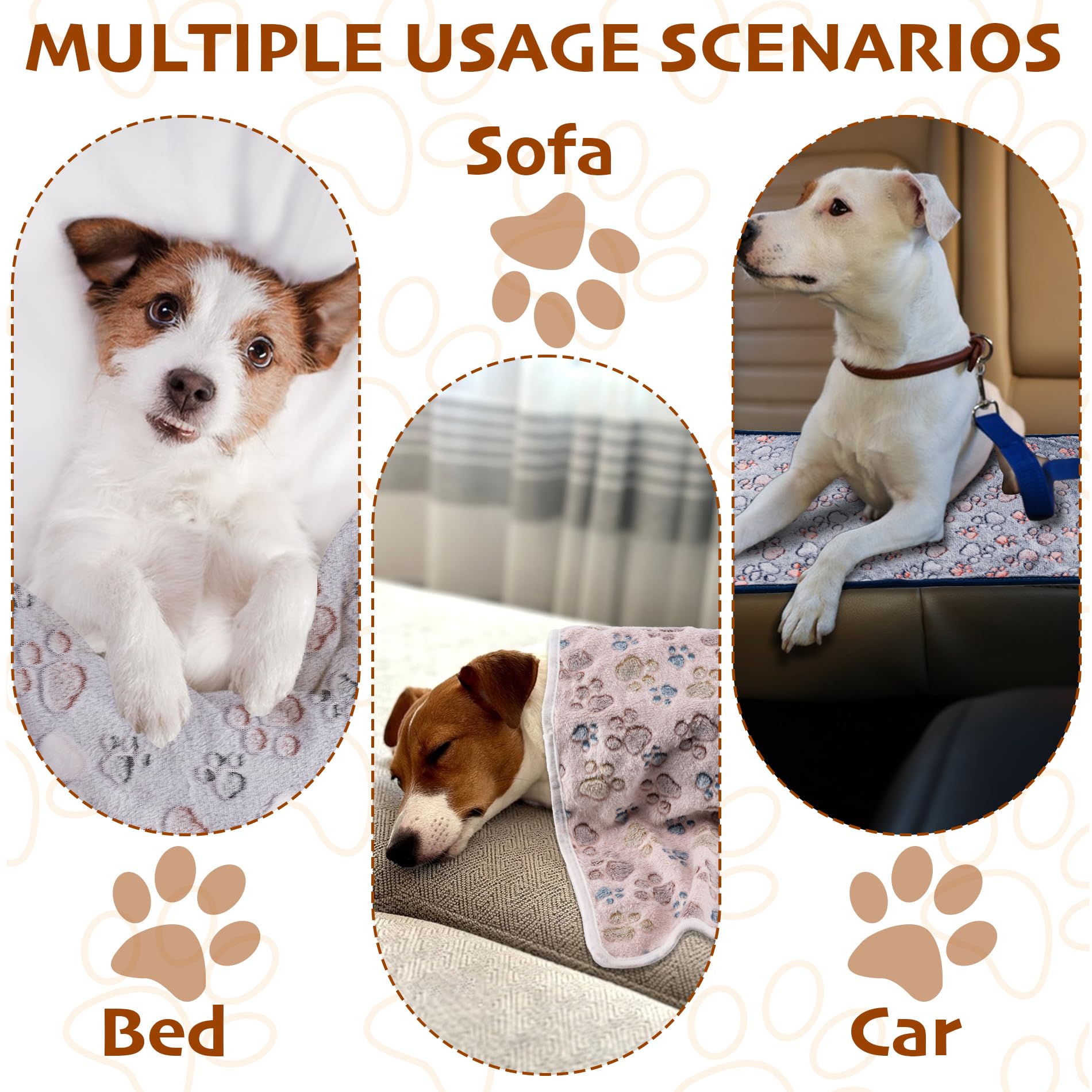 Yintrest 3-Pack Large Flannel Pet Blankets 41x31" Soft Throw for Dogs Cats - Beige Grey Navy